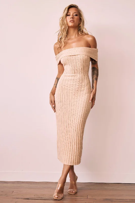 Hannah Knit Midi Dress - Beige