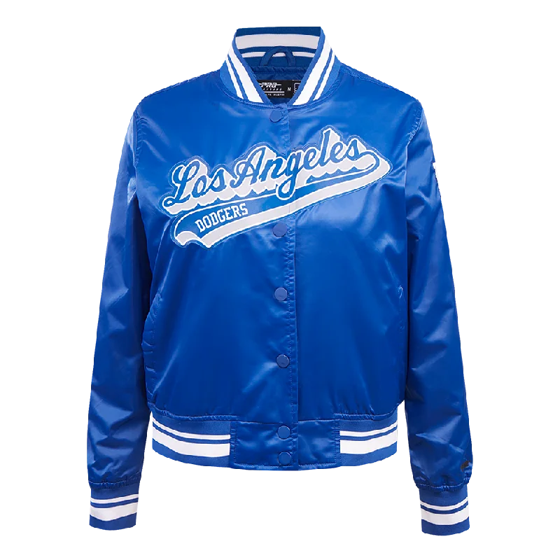 MLB LOS ANGELES DODGERS SCRIPT TAIL WOMEN'S RIB SATIN JACKET (DODGER BLUE)