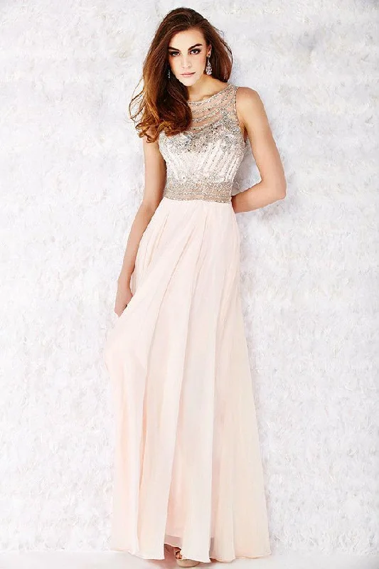 Angela & Alison  - 61056 Beaded Sleeveless Illusion Back A-Line Gown - 1 pc Blush in Size 6 Available