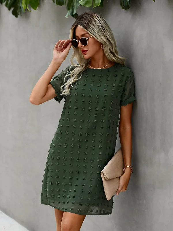 Plain Short Sleeve Round Neck Short Dress