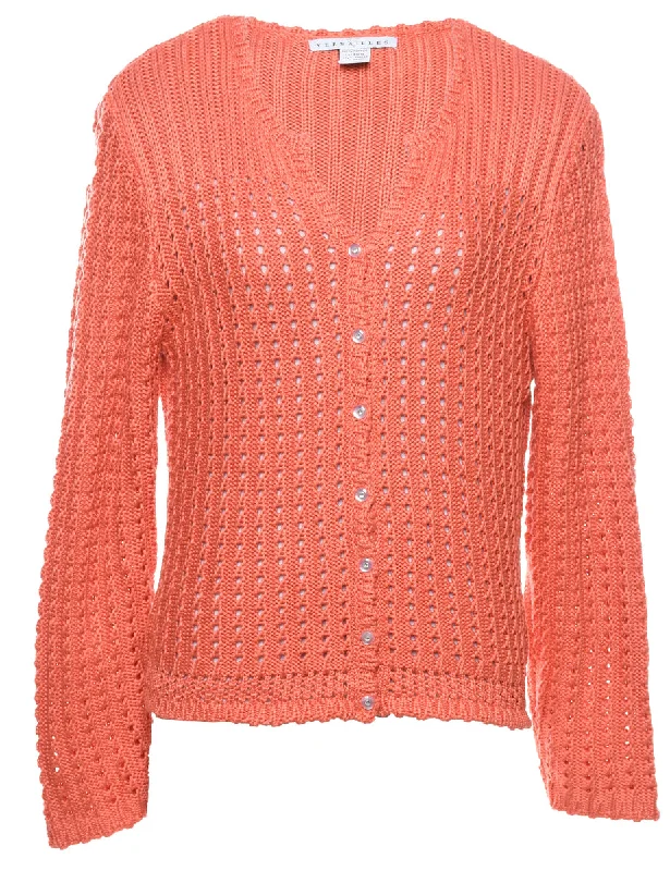 Button Through Coral Cardigan - L