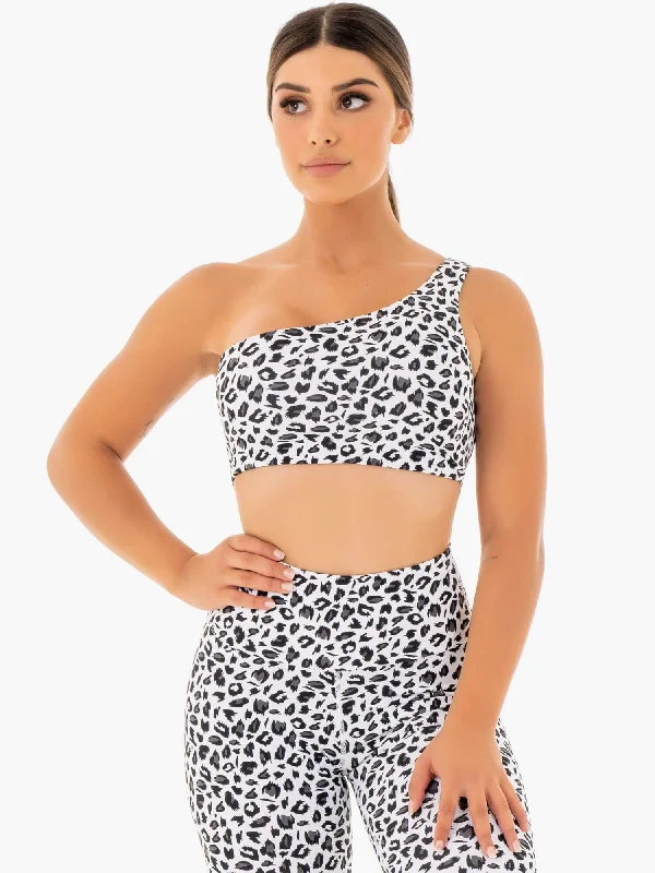 Adapt One Shoulder Sports Bra - Snow Leopard