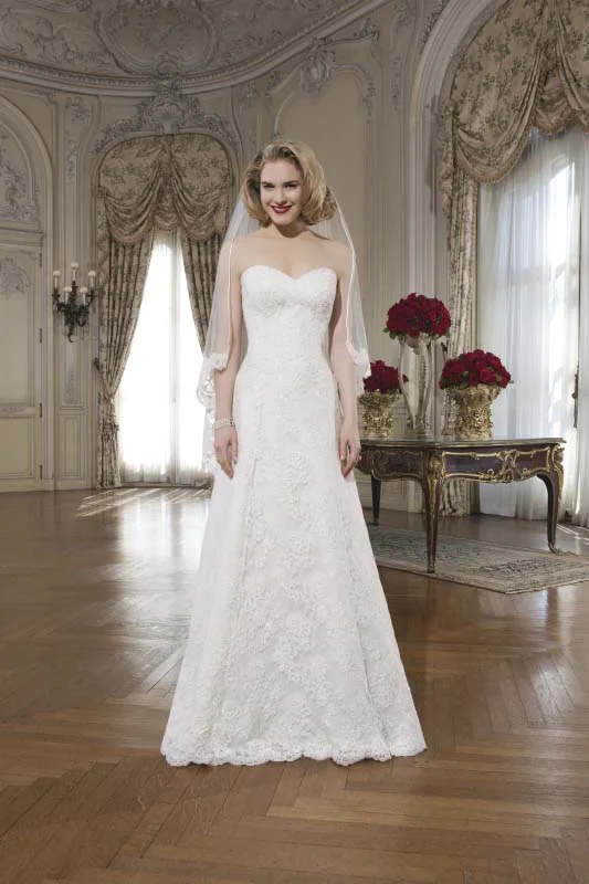 Stunning Structured Size 26 Plus Size Ivory Lace Over Satin A-Line Bridal Gown - #8627