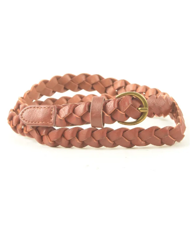 Brown Leather Woven Belt - M