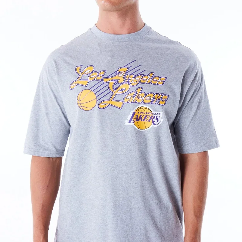 LA Lakers NBA Script Grey Oversized T-Shirt