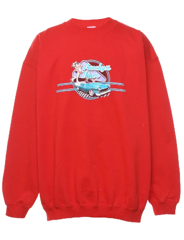 Red Punchy's Diner 1950s-Style Printed Sweatshirt - L