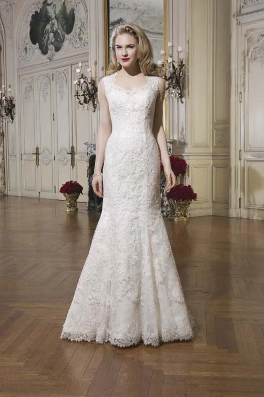 Illusion back with Button detail and flattering Queen Anne neckline - #8656