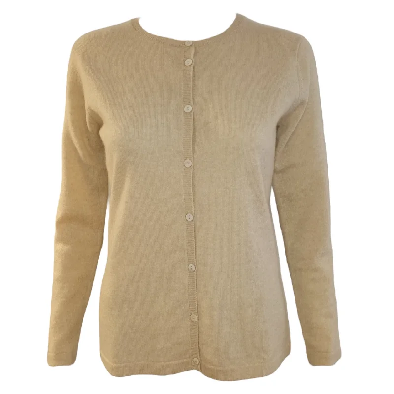 Round Neck Cashmere Cardigan in Sand