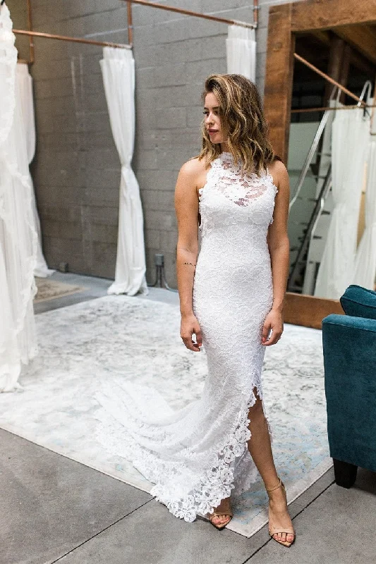 Boho Style Chic Lace Wedding Dress with Hollow Back