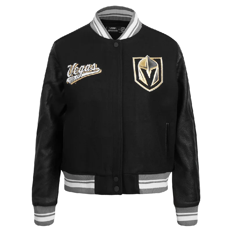 NHL VEGAS GOLDEN KNIGHTS SCRIPT TAIL WOMEN'S WOOL VARSITY JACKET (BLACK/GRAY)