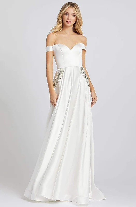 Ieena Duggal - 55273I Off Shoulder Satin Gown with Beaded Pockets