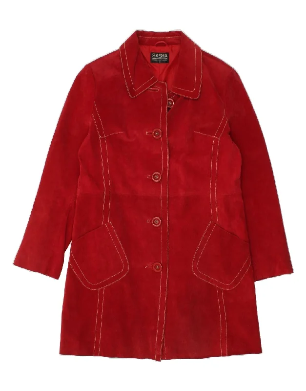 SASHA Womens Suede Overcoat UK 14 Medium Red Leather