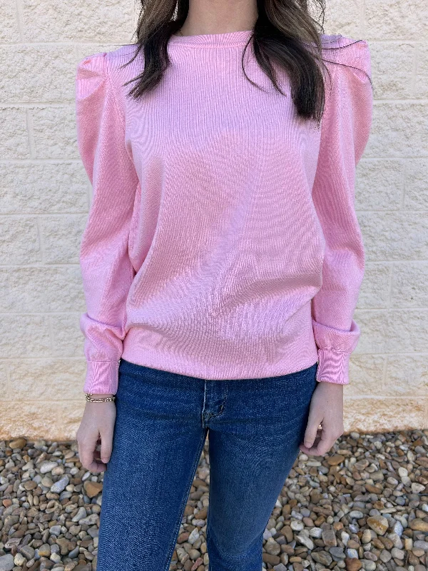 Light Pink Crew Neck Puff Knitted Sweater