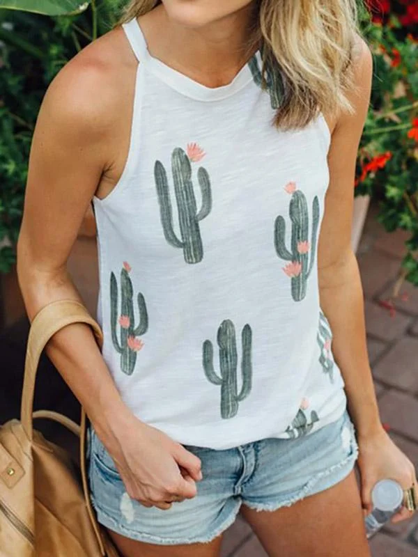 Custom Floral Print Sleeveless Crew Neck Tank Top