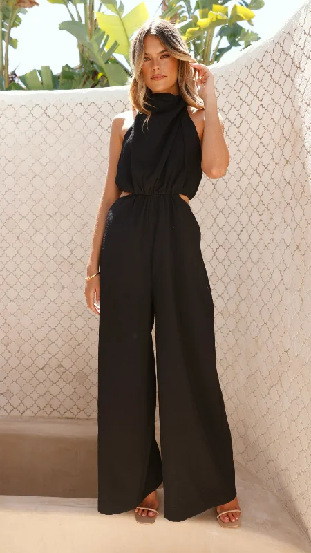 Lara Halter Neck Wide Leg Jumpsuit - Black