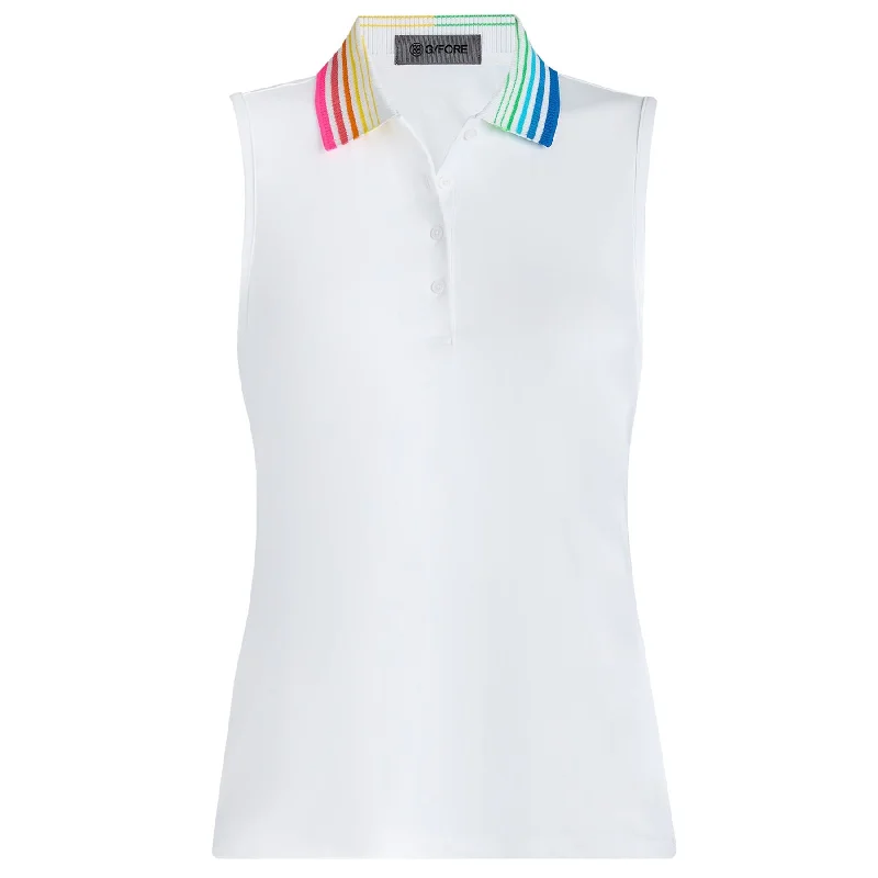 Womens Gradient Collar Silky Tech Nylon SL Polo Snow - SS25