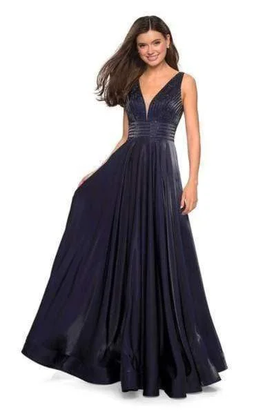 La Femme - Illusion Plunging V Neck Two Toned Satin A-Line Gown 27205SC - 1 pc Blush in Size 00 Available