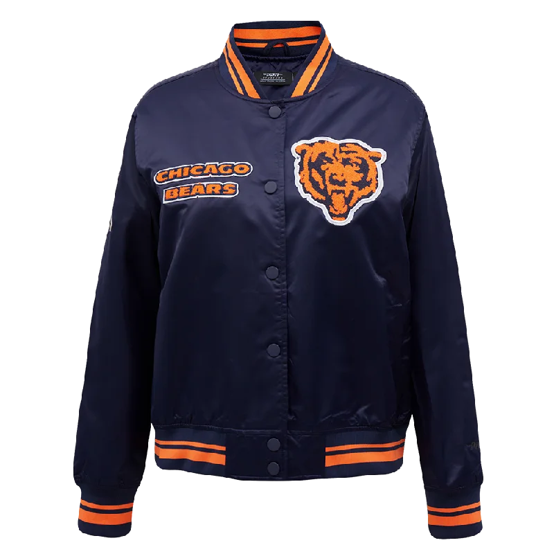 NFL CHICAGO BEARS RETRO CLASSIC WOMEN'S RIB SATIN JACKET (MIDNIGHT NAVY/ORANGE/MIDNIGHT NAVY)