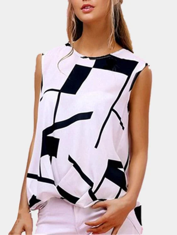 Custom Geometrical Sleeveless White Tank Top