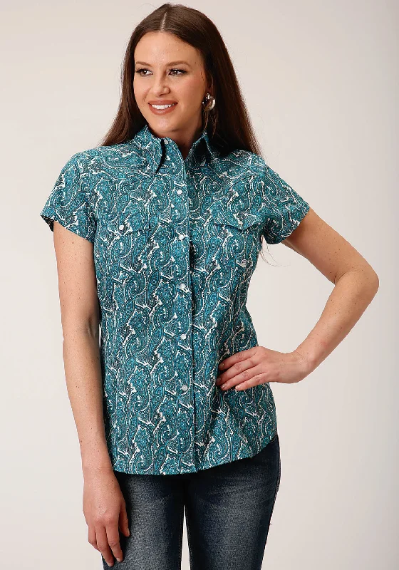 Roper Womens Turquoise 100% Cotton Upstream Paisley S/S Shirt