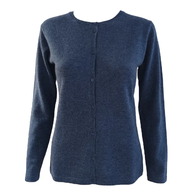 Round Neck Cashmere Cardigan in Denim Blue