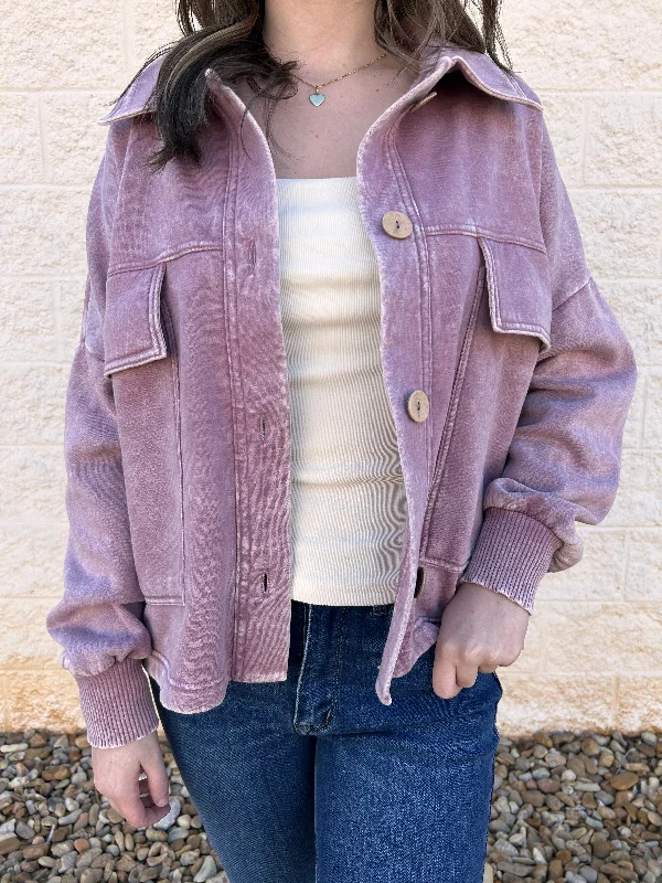 Vintage Vibes Light Rose Acid Wash Fleece Shacket