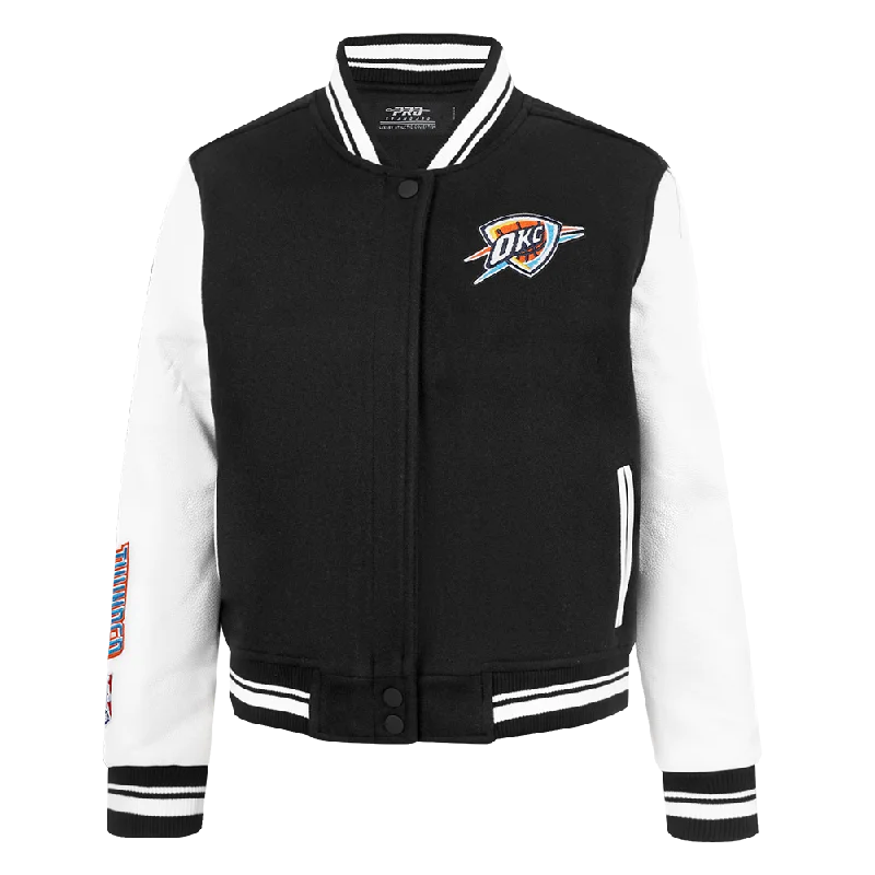 NBA OKLAHOMA CITY THUNDER CLASSIC WOMEN'S WOOL VARSITY JACKET (BLACK/WHITE)