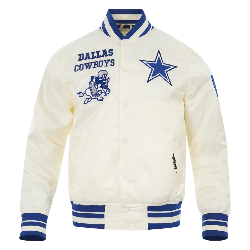 NFL DALLAS COWBOYS RETRO CLASSIC MEN'S RIB SATIN JACKET (EGGSHELL/DODGER BLUE)