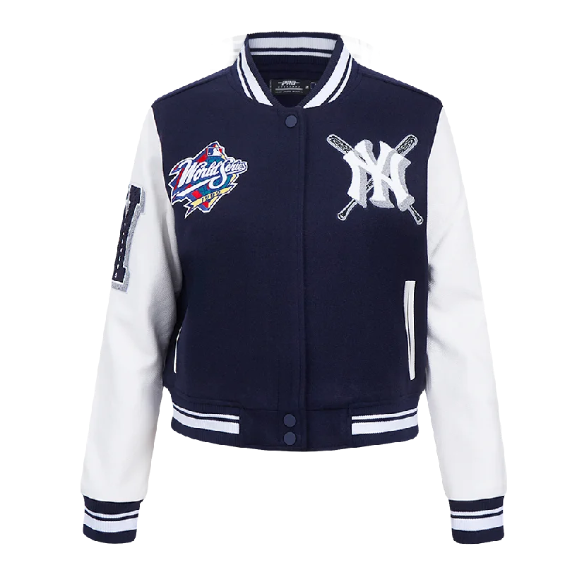 MLB NEW YORK YANKEES MASHUP WOMEN'S RIB WOOL VARSITY JACKET (MIDNIGHT NAVY/WHITE)