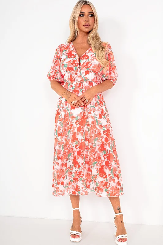 Ashley Red Chiffon Print Dress