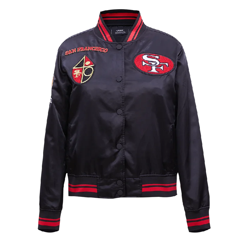 NFL SAN FRANCISCO 49ERS RETRO CLASSIC WOMEN'S RIB SATIN JACKET (BLACK/RED)