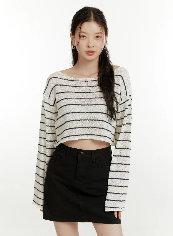 Summer Boat Neck Stripe Crop Top OU418