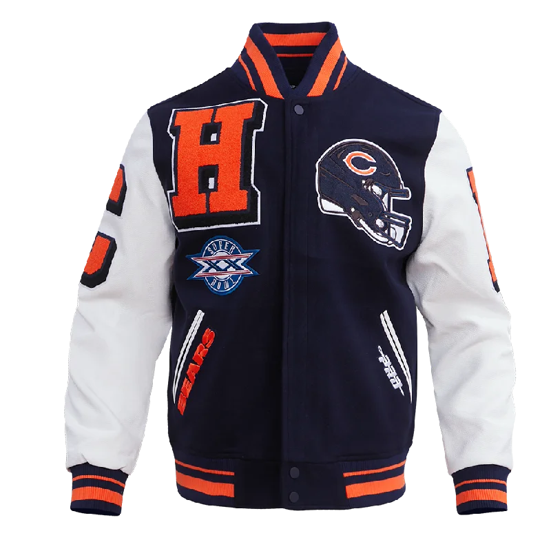 NFL CHICAGO BEARS MASHUP MEN'S RIB WOOL VARSITY JACKET (MIDNIGHT NAVY/ORANGE/MIDNIGHT NAVY)