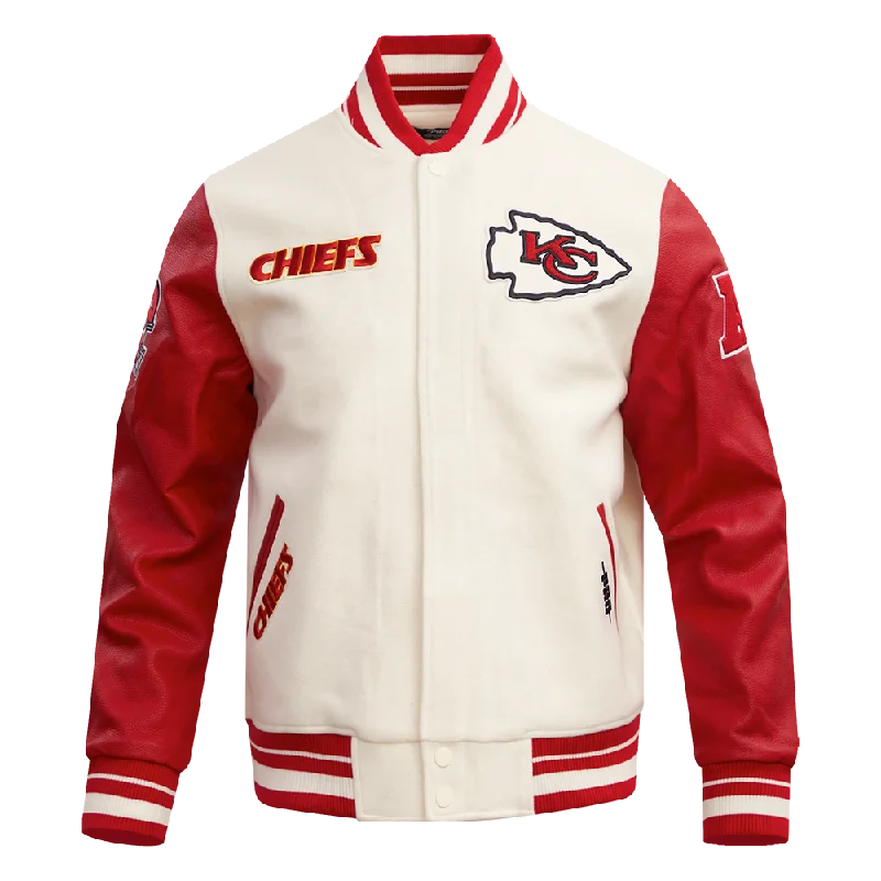 NFL KANSAS CITY CHIEFS RETRO CLASSIC MEN'S RIB WOOL VARSITY JACKET (EGGSHELL/ RED)