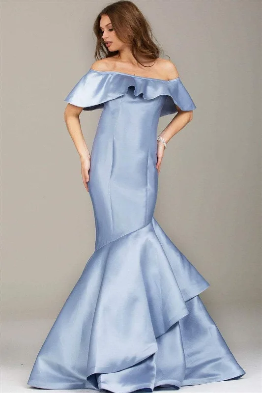 Jovani - Sleek Off Shoulder Mermaid Gown 54504SC - 1 pc Periwinkle In Size 6 Available