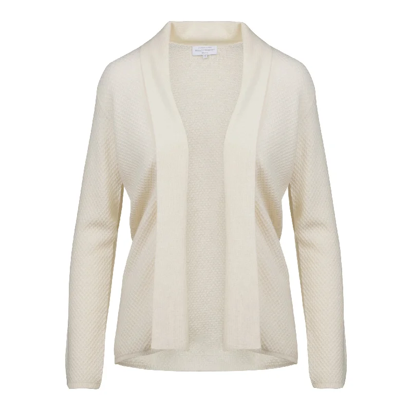 Cashmere Cardigan Honeycomb Stitch in Winter White