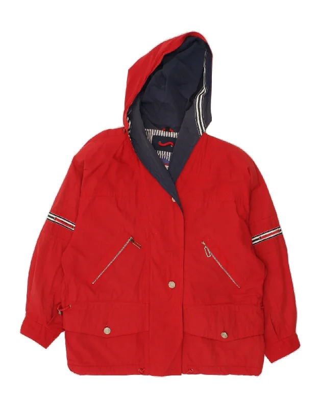 VINTAGE Womens Hooded Windbreaker Jacket UK 20 2XL Red Polyester