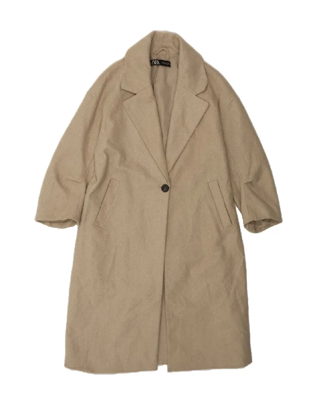 ZARA Womens Overcoat UK 14 Medium Beige Polyester