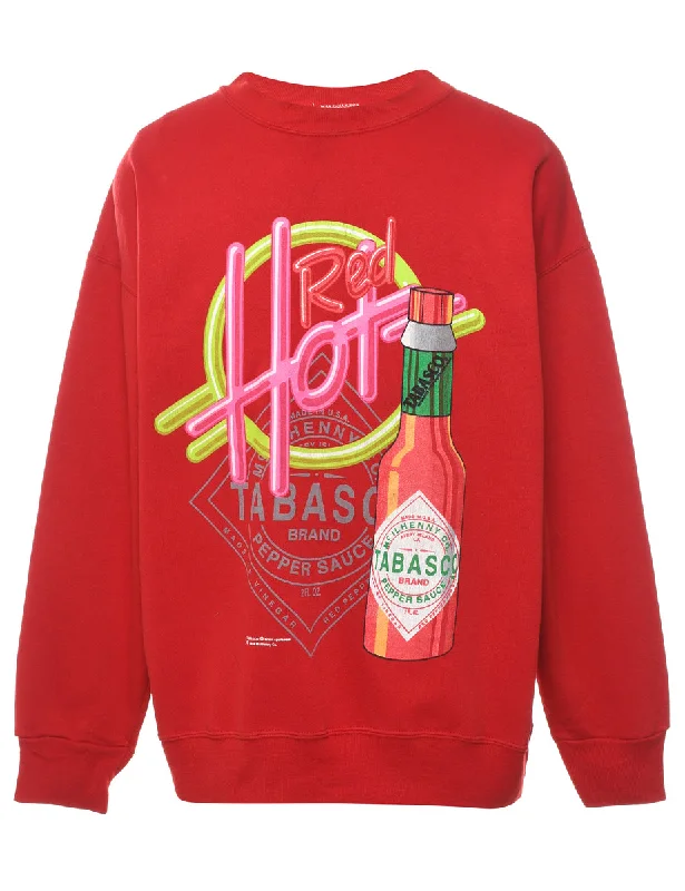 Red Printed Tabasco Design Graphic Sweatshirt - L