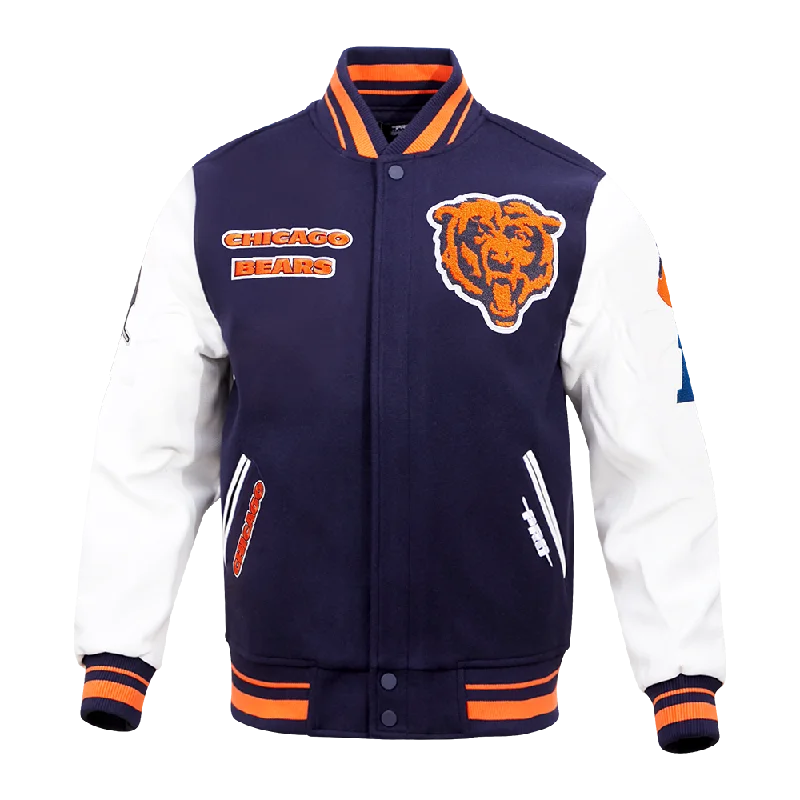 NFL CHICAGO BEARS RETRO CLASSIC MEN'S RIB WOOL VARSITY JACKET (MIDNIGHT NAVY/ORANGE/MIDNIGHT NAVY)