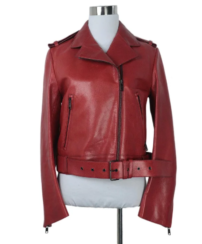 Prada Red Leather Moto Jacket sz 4