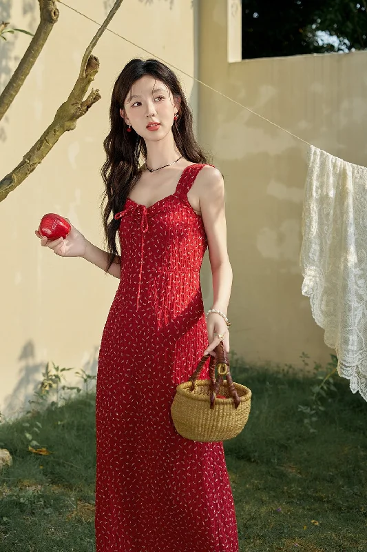 Red Maxi Spaghetti Strap Dress for Women