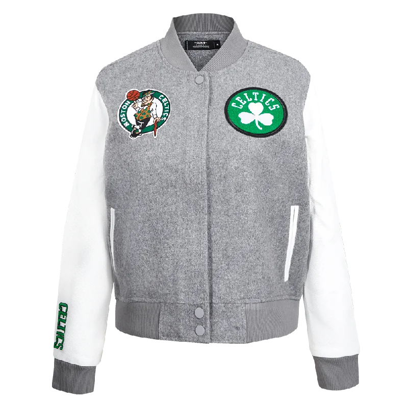 NBA BOSTON CELTICS CLASSIC WOMEN'S WOOL VARSITY JACKET (HEATHER GREY/WHITE)