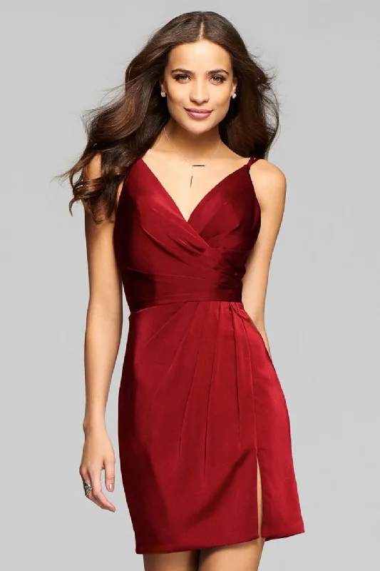 Faviana - Fitted V-Neck Draped Cocktail Dress 7850