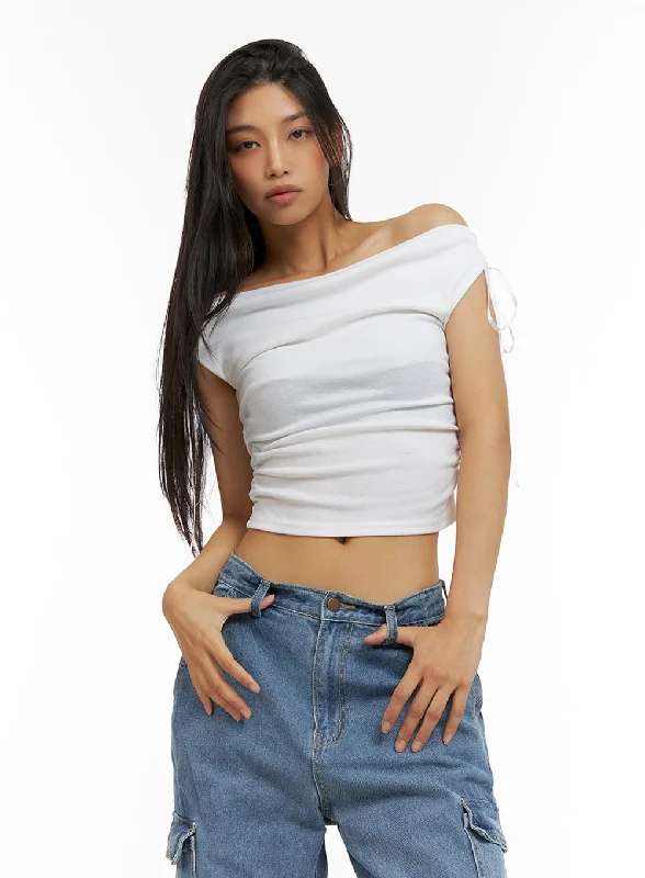 Ribbon Chic Off Shoulder Crop Top IU412