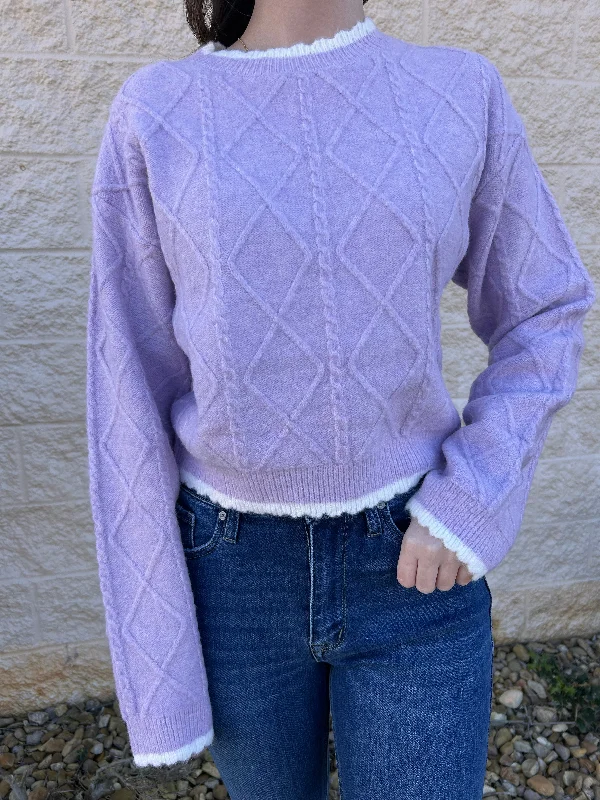 Light On My Feet Lilac Cableknit Cropped Sweater