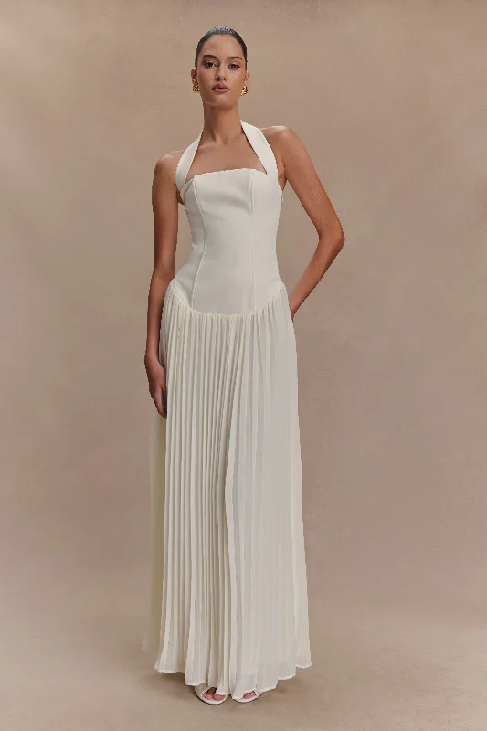 Stacie Pleated Halter Maxi Dress - Ivory