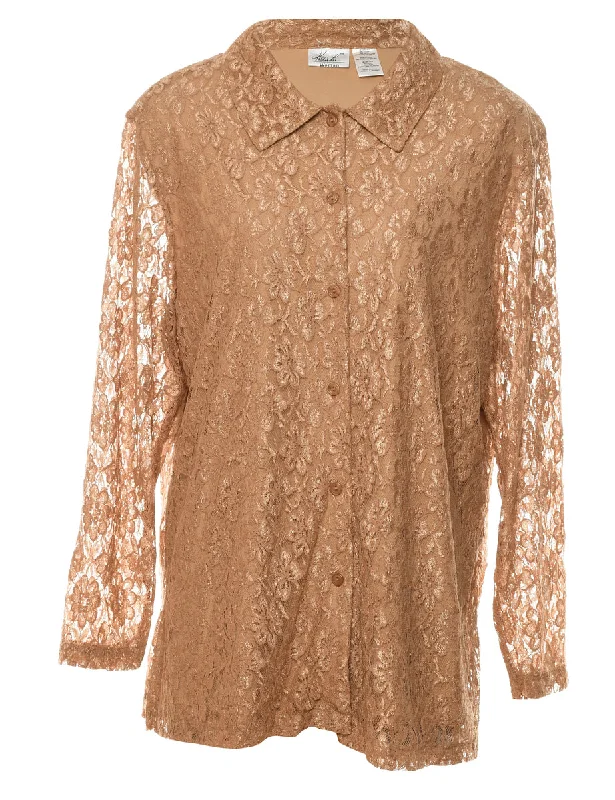 Brown Sheer Lace Shirt - XL