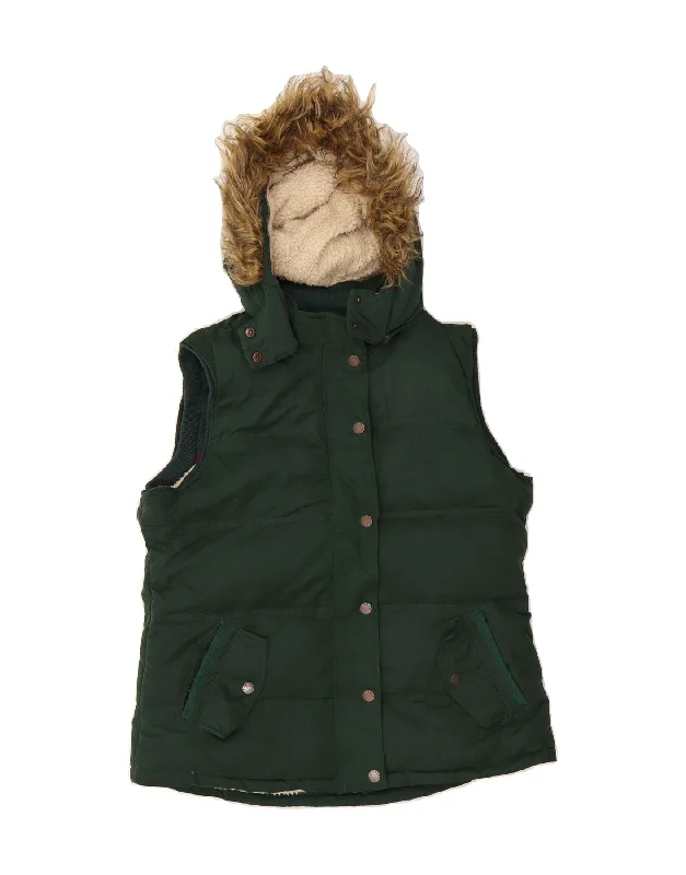 FAT FACE Womens Hooded Padded Gilet UK 16 Large Green Polyester