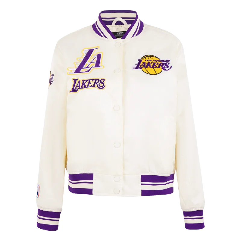 NBA LOS ANGELES LAKERS RETRO CLASSIC WOMEN'S RIB SATIN JACKET (EGGSHELL/ PURPLE)